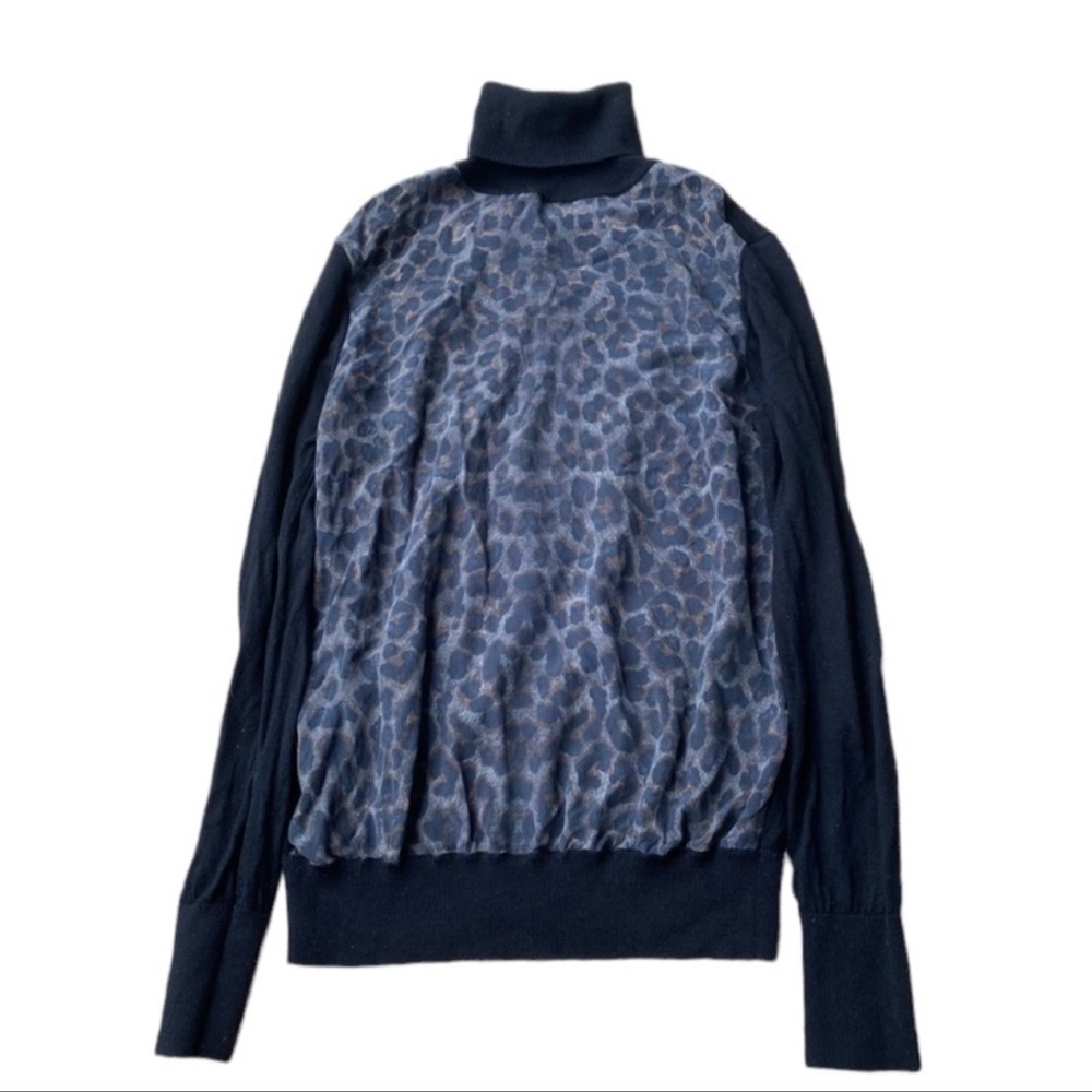 Equipment Wool Silk Animal Print Turtle Neck Sweater Womens XS Black